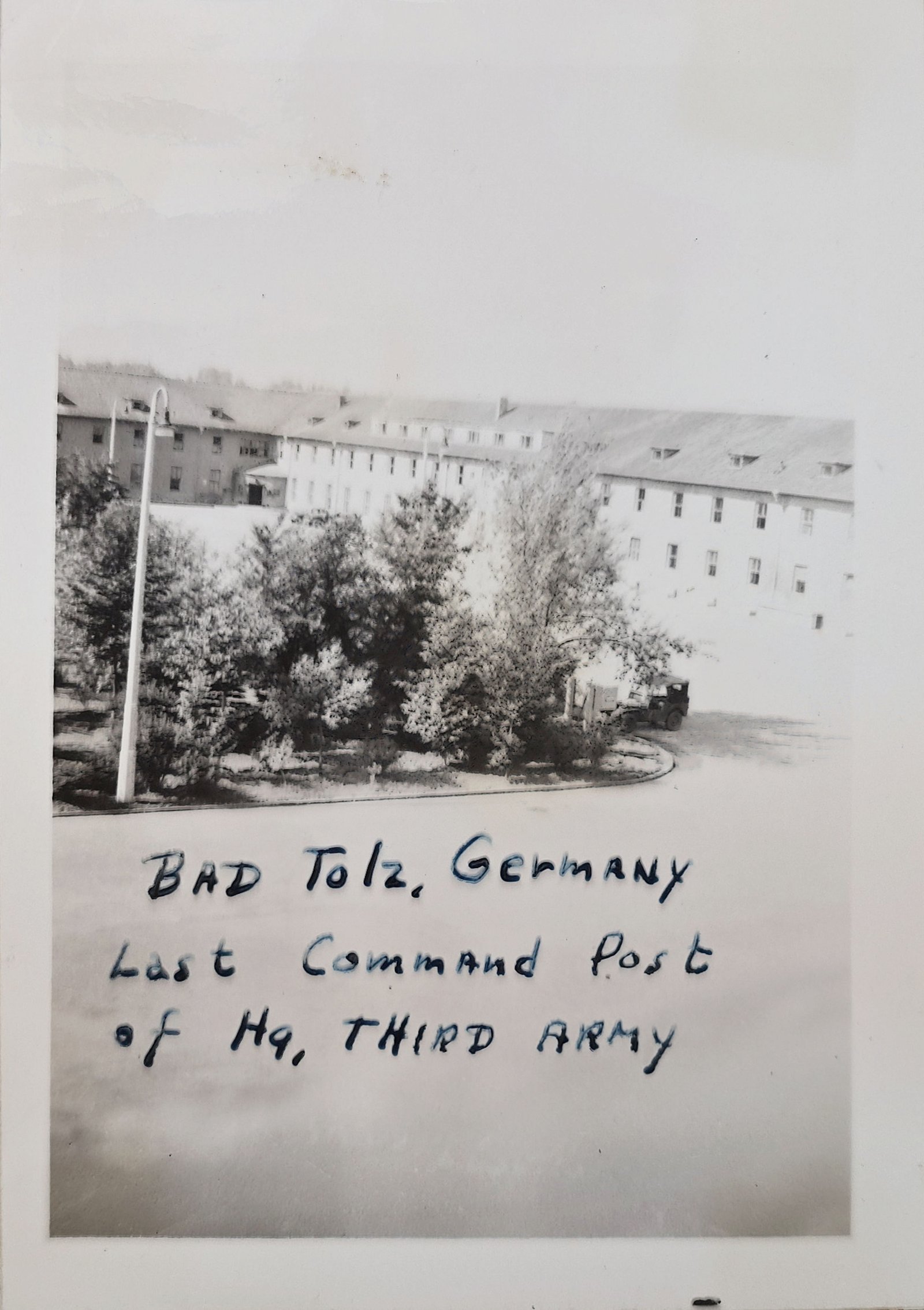 Bad T&ouml;lz, Germany, &ldquo;Last Command Post of Hq, Third Army,&rdquo; barracks and flagpole